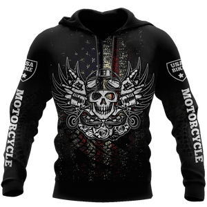 Unisex Hoodie All Over Print Skull Gifts Awesome Skull Motorbike Combo Unisex Hoodie