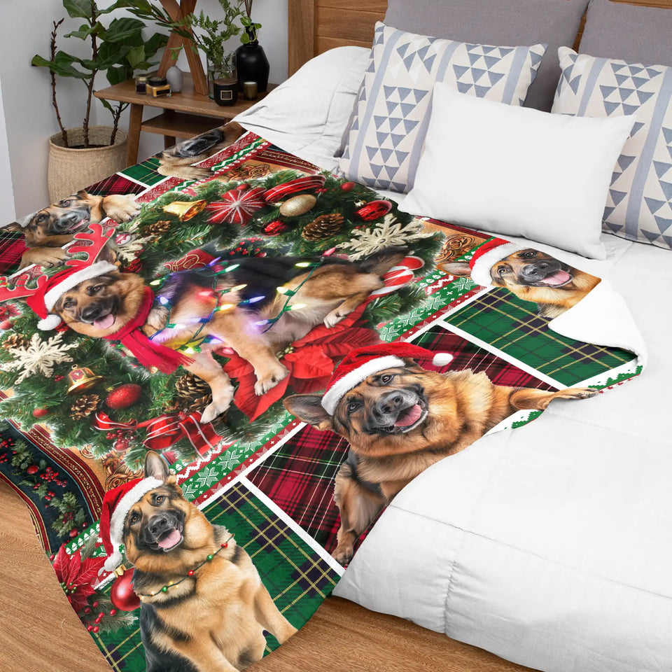 German Shepherd Christmas Blanket – Santa Dog Plaid Holiday Throw