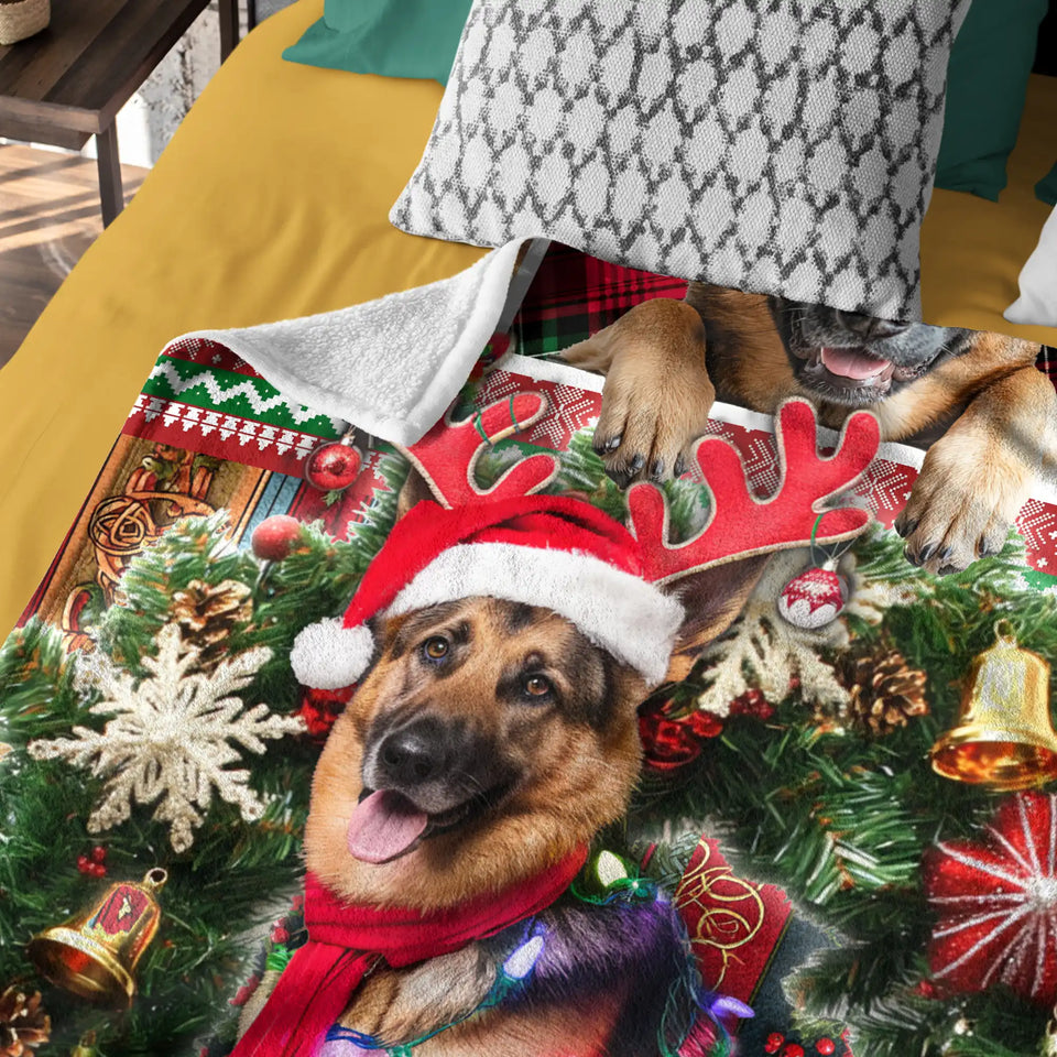 German Shepherd Christmas Blanket – Santa Dog Plaid Holiday Throw