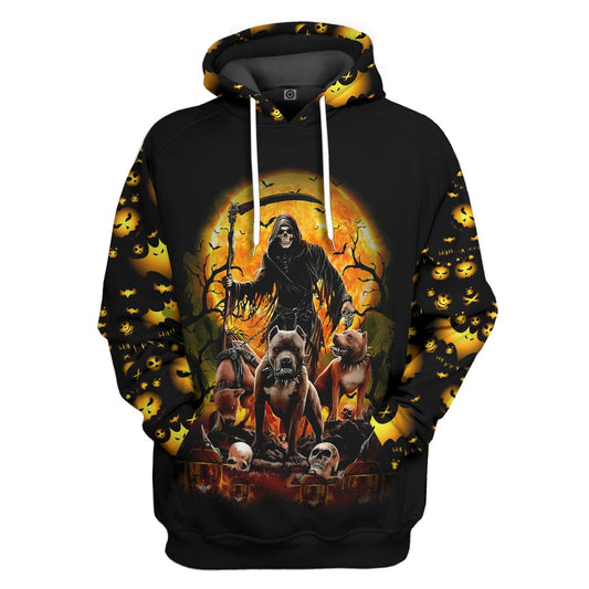 3D The Dead And Pitbull Halloween All Over Print Unisex Hoodie