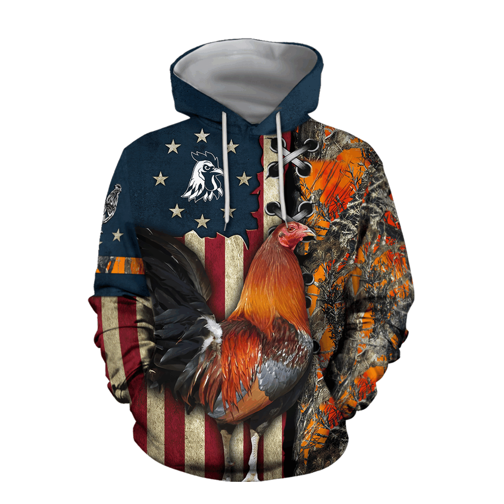 Animal Gifts Rooster Gifts Rooster Farmer Camo Flag Unisex Hoodie