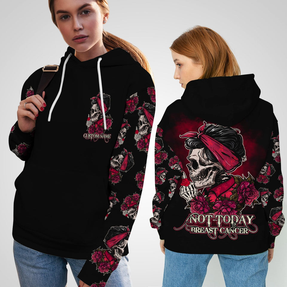 Not Today Breast Cancer Skull And Roses Personalized Name All Over Print Unisex Hoodie