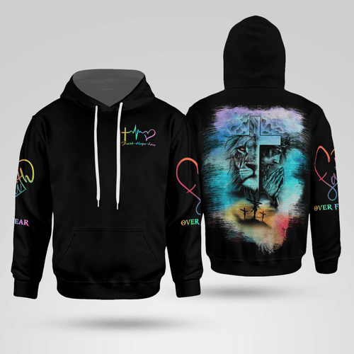 Jesus Lion Faith Over Fear Christian - Christ - Jesus - God 3D All Over Print Unisex Hoodie US Size