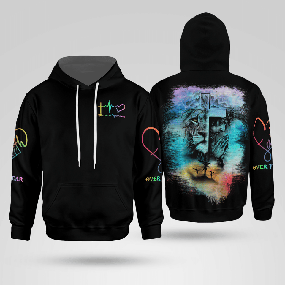 Jesus Lion Faith Over Fear Christian - Christ - Jesus - God 3D All Over Print Unisex Hoodie US Size