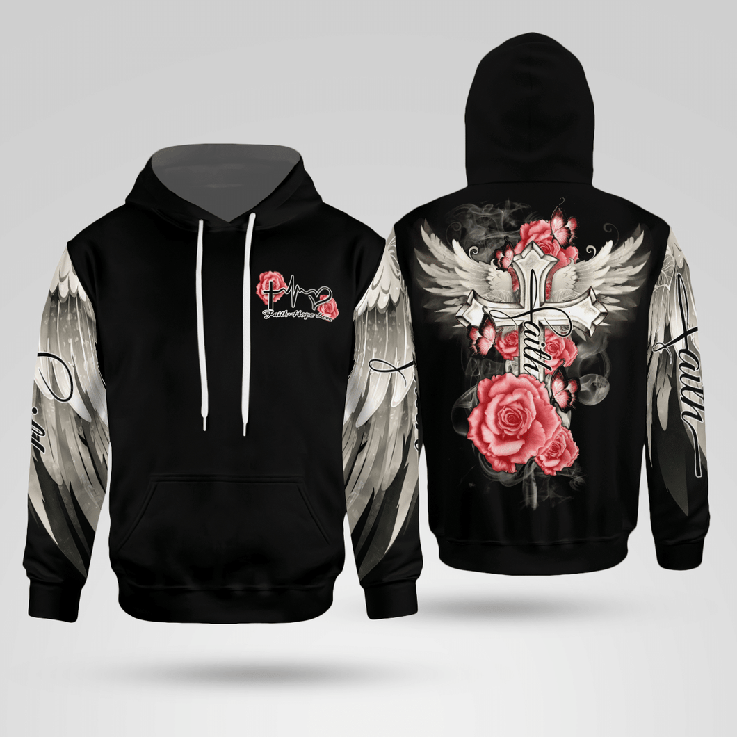 Faith Angel Wings Christian - Christ - Jesus - God 3D All Over Print Unisex Hoodie US Size