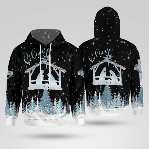 Believe Christmas Christian - Christ - Jesus - God 3D All Over Print Unisex Hoodie US Size