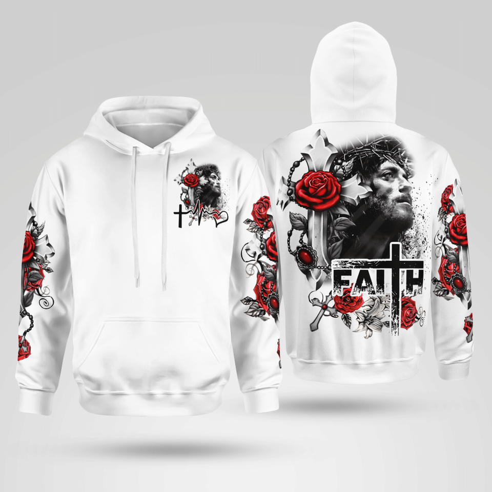 Jesus Cross Faith With Roses Christian - Christ - Jesus - God 3D All Over Print Unisex Hoodie US Size