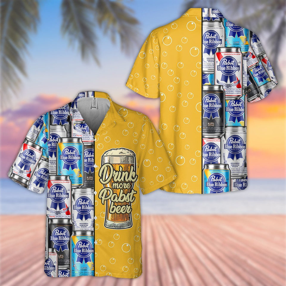 Drink More Pabst Blue Ribbon Beer All Over Print 3D Hawaiian Shirt