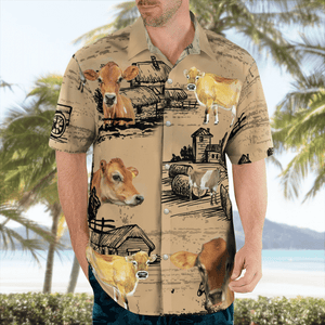 Jersey Cattle Lovers All Over Print 3D Aloha Summer Beach Hawaiian Shirt