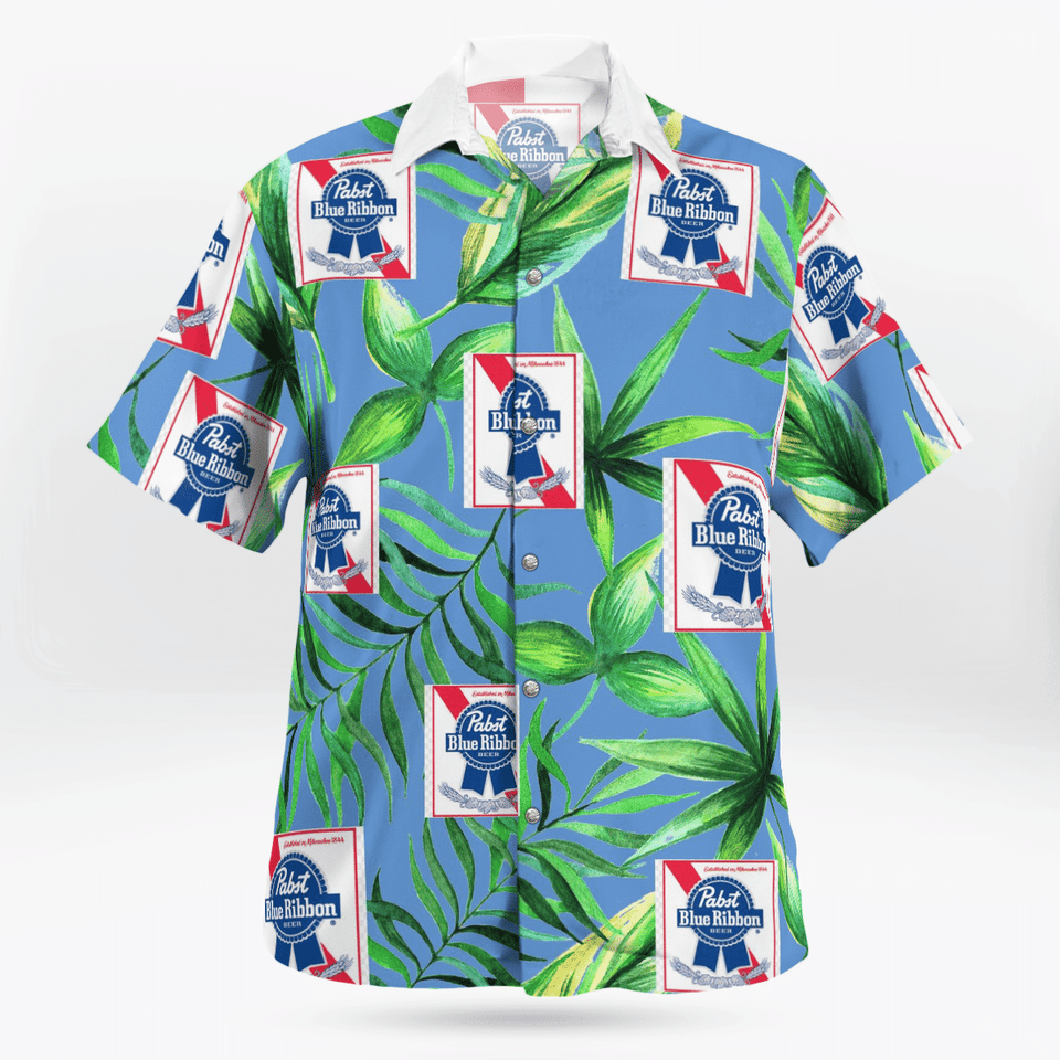 Pabst Blue Ribbon Beer All Over Print 3D Flowery Aloha Summer Beach Hawaiian Shirt