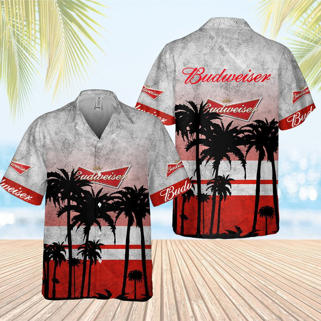 Budweiser Beer Palm Tree All Over Print 3D Aloha Summer Beach Hawaiian Shirt