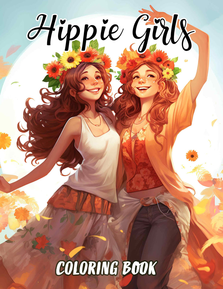 Hippie Girls 30 Pages Printable Coloring Book