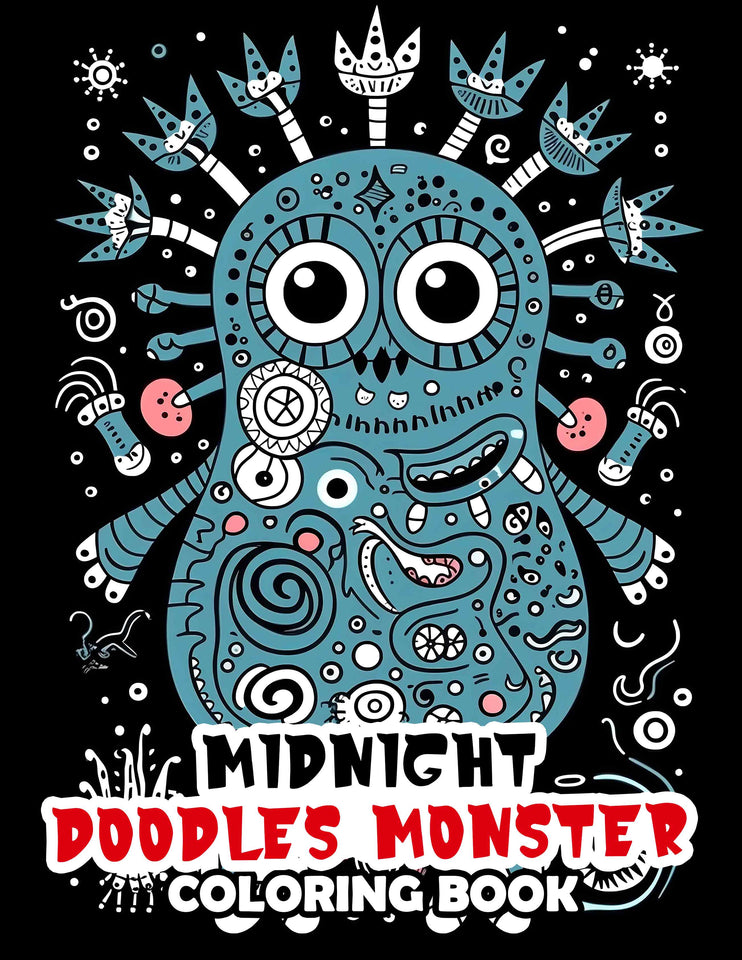 Midnight Doodles Monster 30 Pages Printable Coloring Book