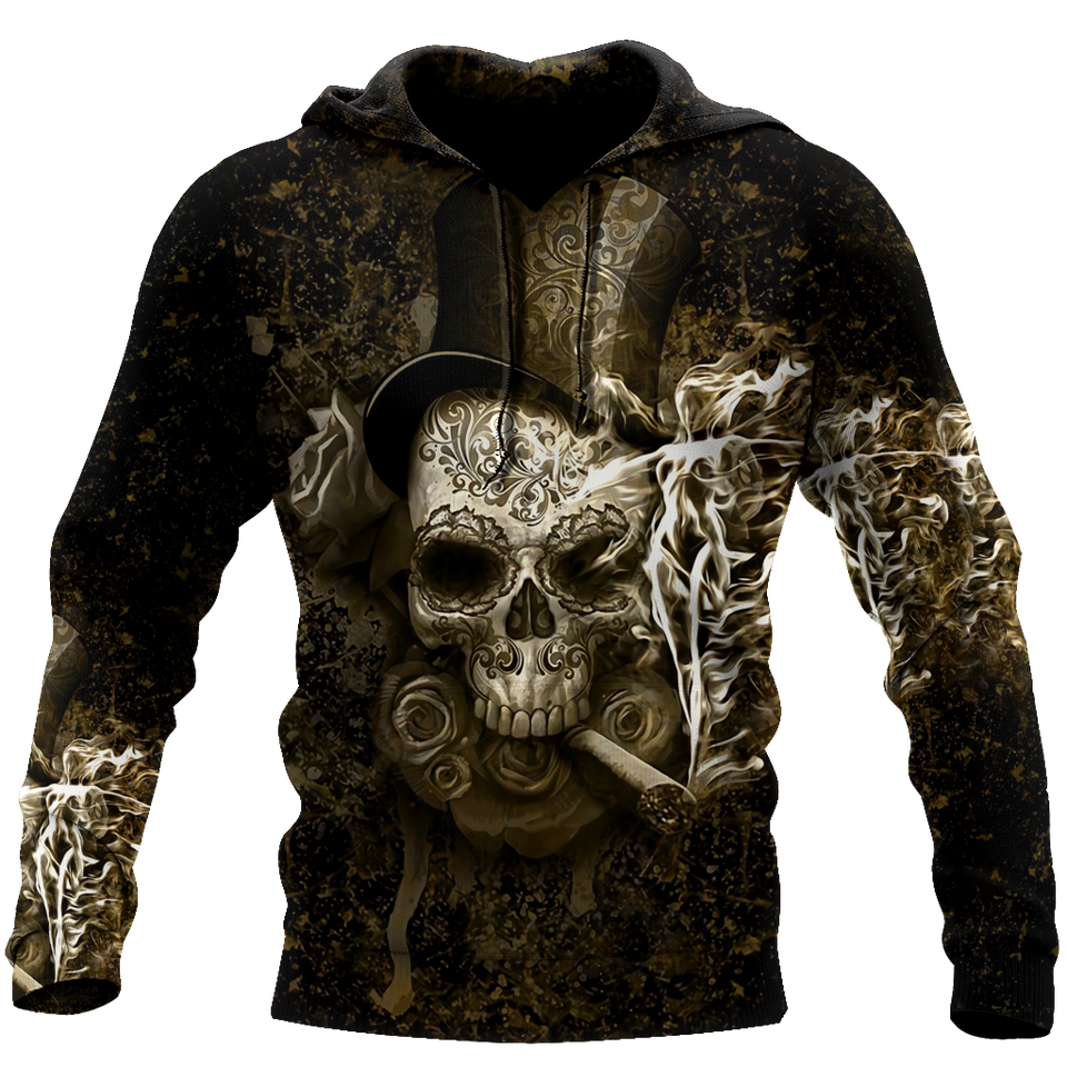 Unisex Hoodie All Over Print Skull Gifts Smoking Skull Unisex Hoodie