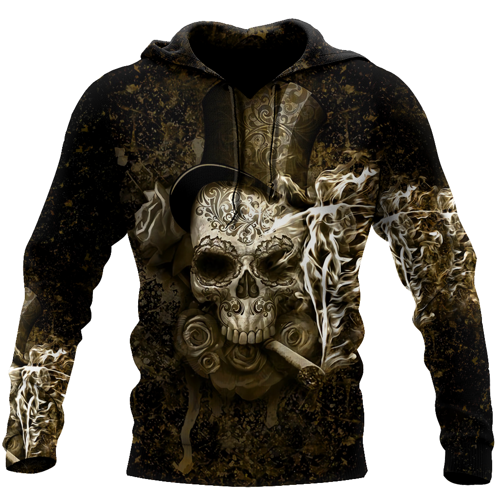 Unisex Hoodie All Over Print Skull Gifts Smoking Skull Unisex Hoodie