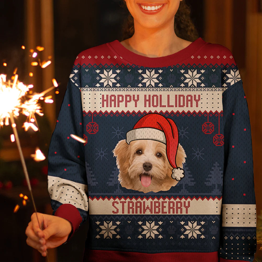 Merry Christmas Pet Photo Ugly Christmas Sweatshirt - Christmas Gift For Pet Lovers, Pet Lovers