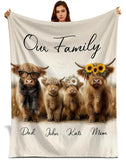 Personalized Highland Cow Family Blanket – Custom Names Family Gift