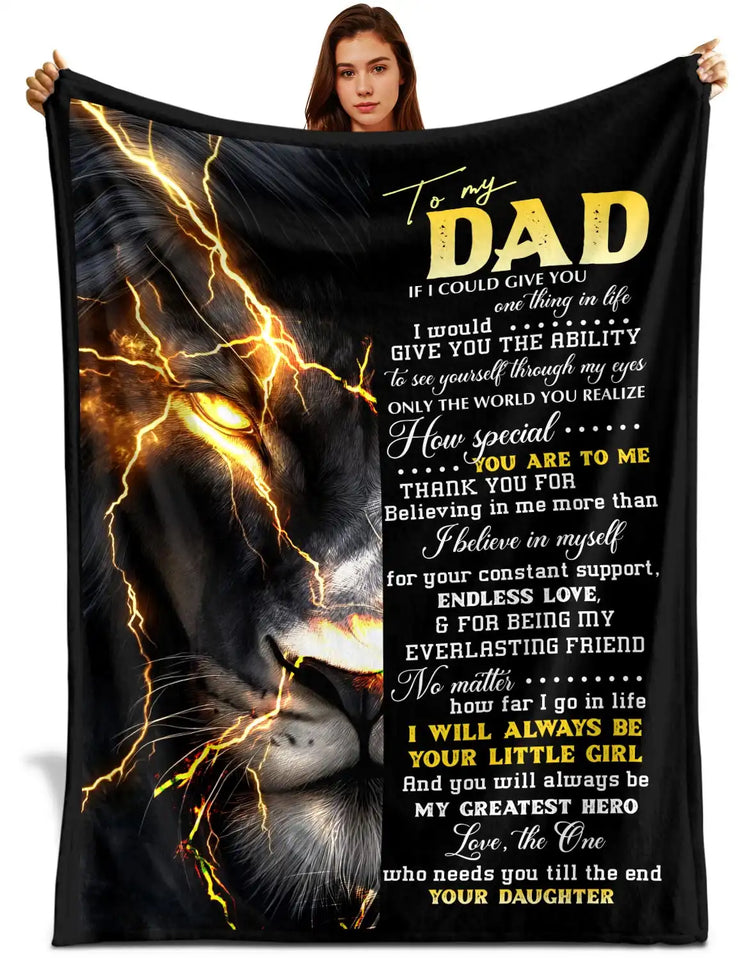 Personalized Dad Blanket From Daughter – Lion Inspirational Gift