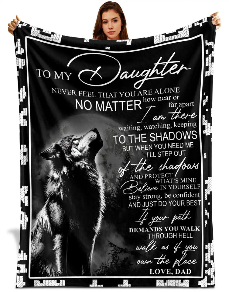 Personalized Daughter Blanket From Dad – Black Wolf Inspirational Gift