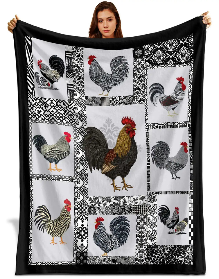 Rooster Blanket – Farmhouse Chicken Patchwork Throw