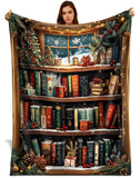 Christmas Bookshelf Blanket – Vintage Library Winter Holiday Throw for Book Lovers