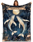 Personalized Whale Couple Blanket – Custom Names Moonlit Ocean Gift