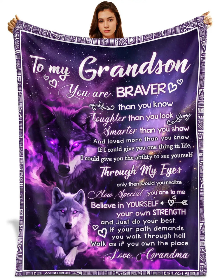 Personalized Grandson Blanket – Custom Name Gift from Grandma