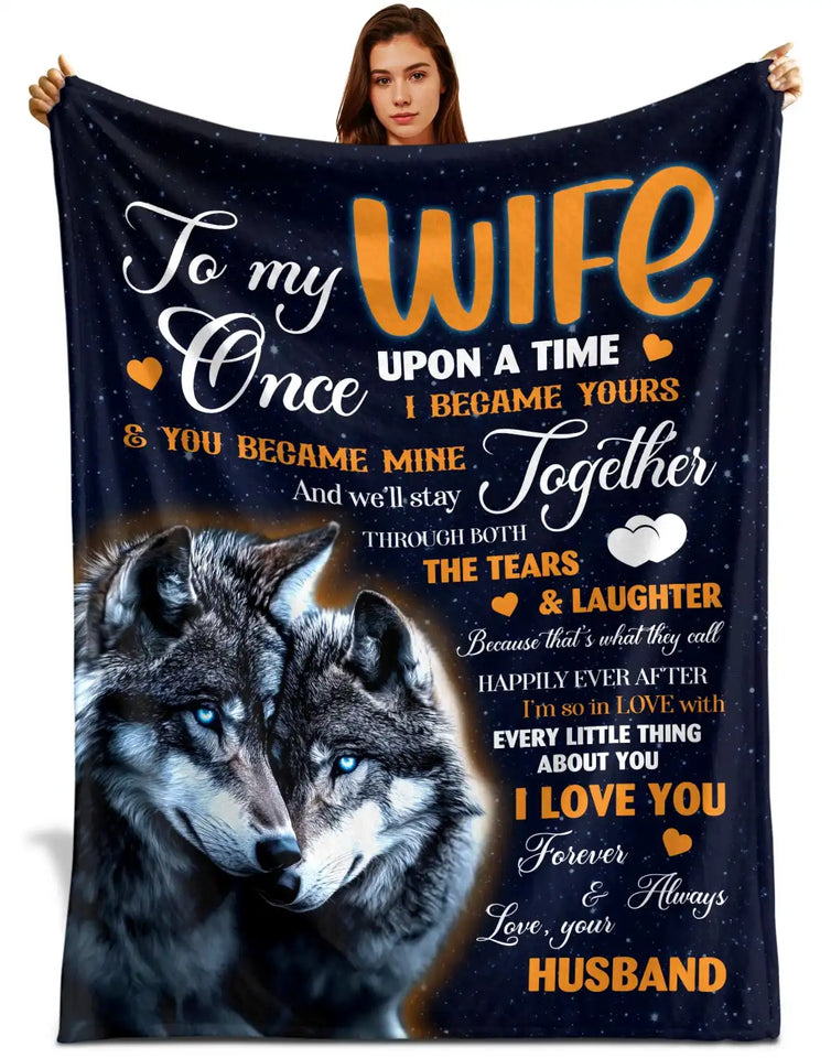 Personalized Wife Blanket From Husband – Wolf Couple Romantic Gift