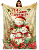 Warm Christmas Snowman Family Blanket – Rustic Poinsettia Holiday Throw