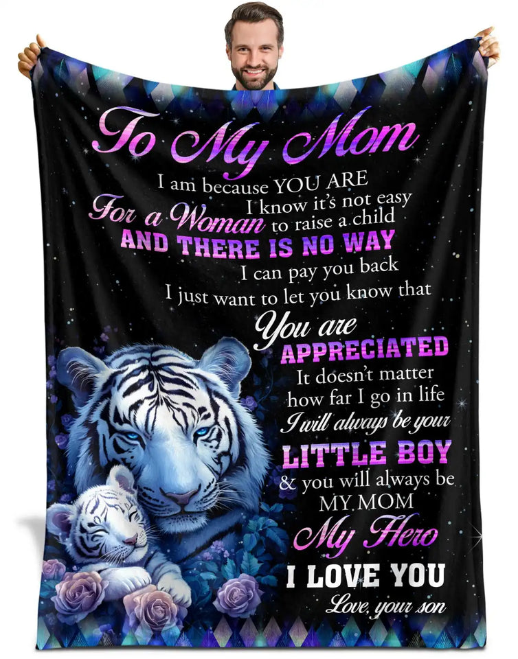Personalized Mom Blanket – White Tiger Custom Gift