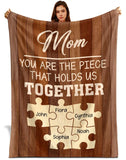 Personalized Mom Blanket – Custom Family Names Puzzle Piece Gift