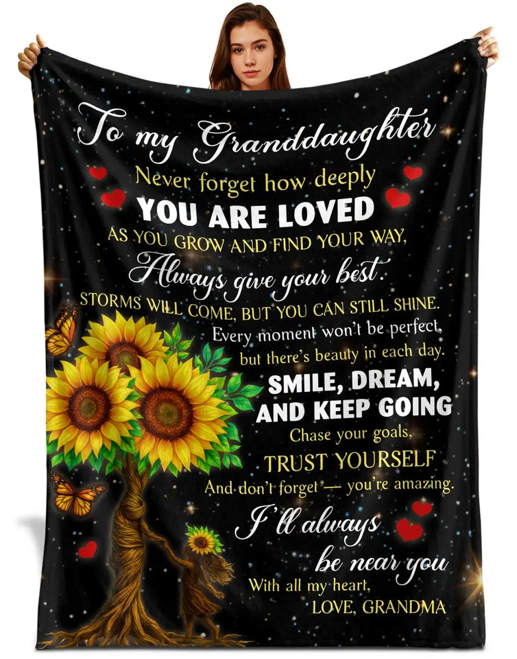 Personalized Granddaughter Blanket From Grandma – Sunflower Inspirational Gift