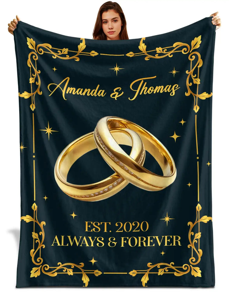 Personalized Couple Blanket – Custom Names & Anniversary Year Gift