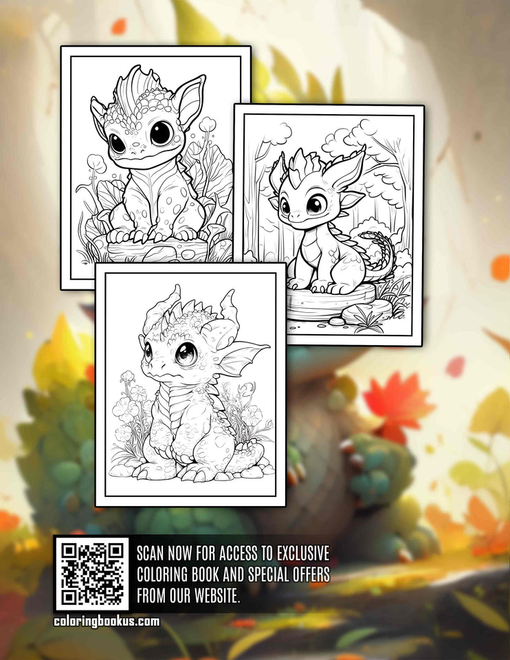 Baby Woodland Dragon 30 Pages Printable Coloring Book