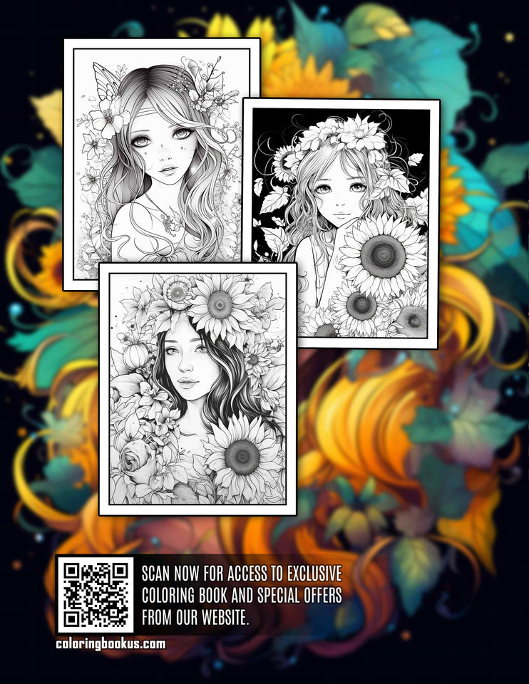 Beautiful Sunflower Fairy 30 Pages Printable Coloring Book