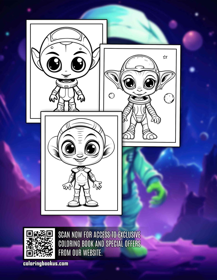 Chibi Cute Alien 30 Pages Printable Coloring Book