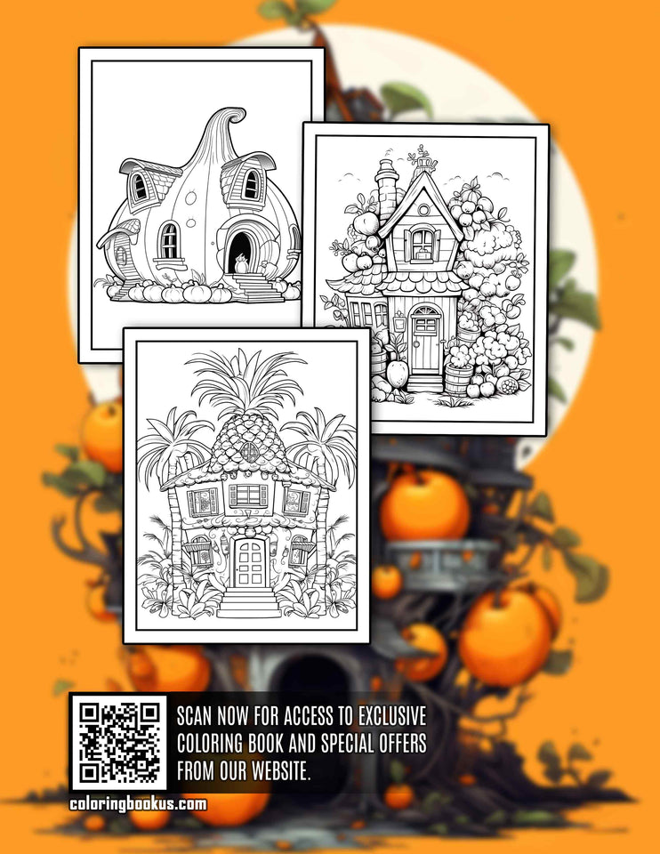 Fruit House 30 Pages Printable Coloring Book