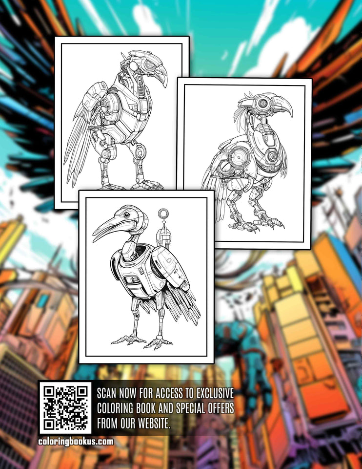 Futuristic Robot Bird 30 Pages Printable Coloring Book