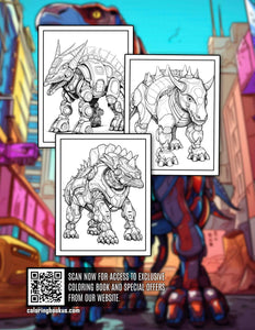 Futuristic Robot Dinosaur 30 Pages Printable Coloring Book