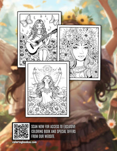 Hippie Girls 30 Pages Printable Coloring Book