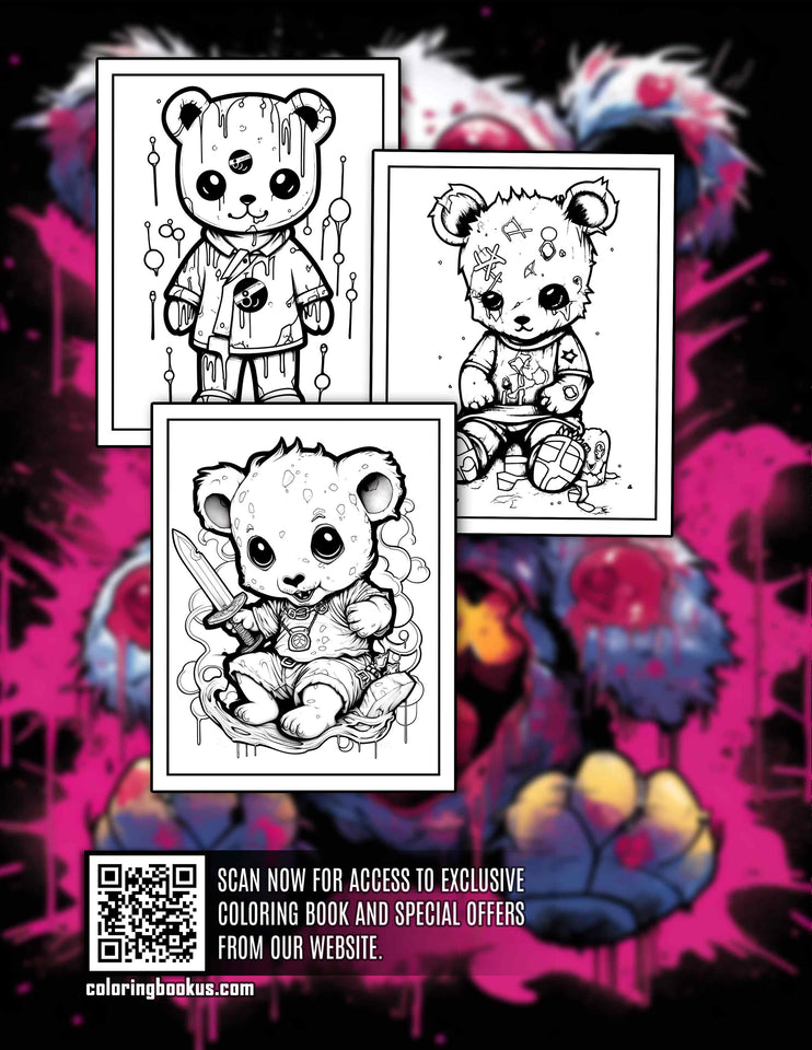 Horror Teddy Bear 30 Pages Printable Coloring Book