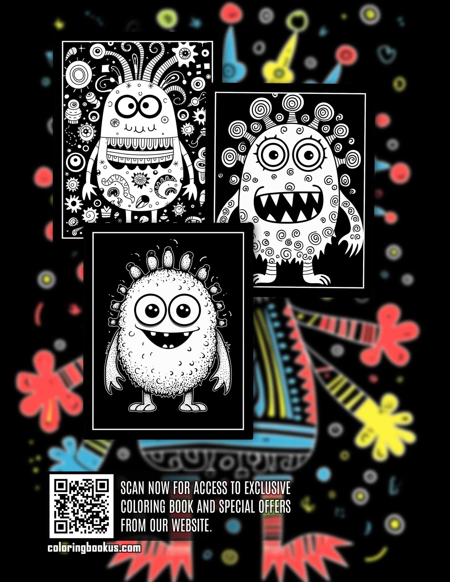 Midnight Doodles Monster 30 Pages Printable Coloring Book
