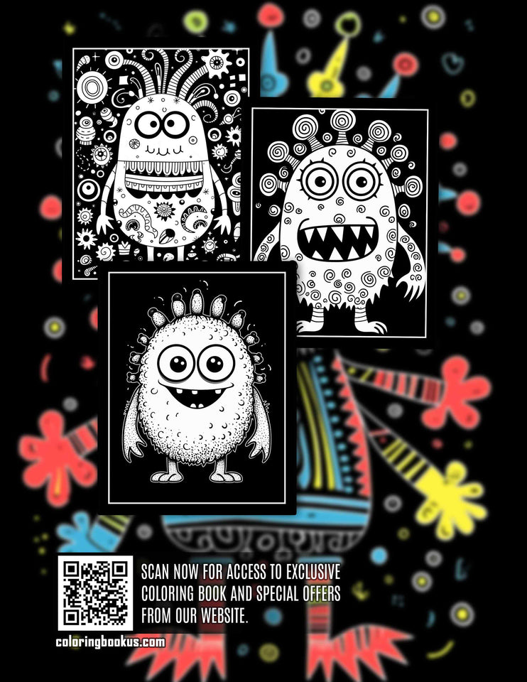 Midnight Doodles Monster 30 Pages Printable Coloring Book