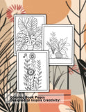 Minimalist Plant Art 30 Pages Printable Coloring Book