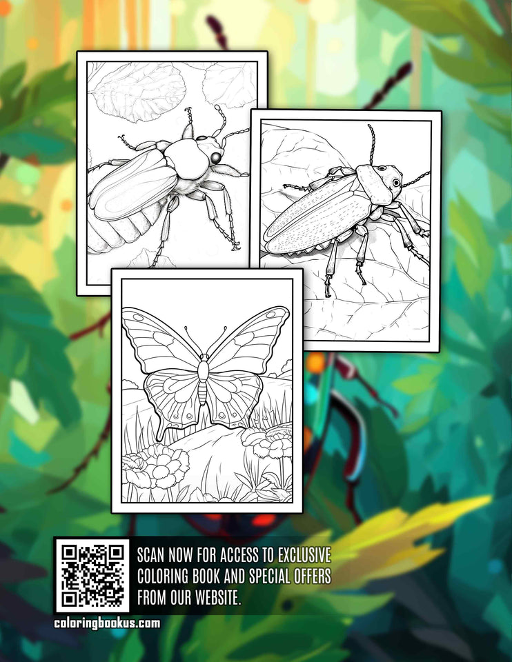 Summer Bugs 30 Pages Printable Coloring Book