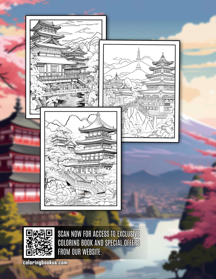 Travel to Japan 30 Pages Printable Coloring Book