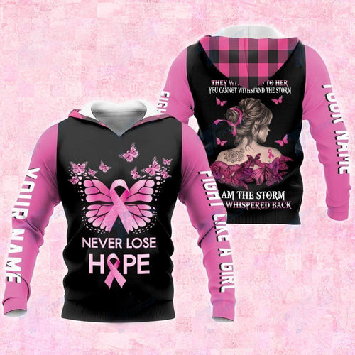 October Pink For Girl Woman Breast Butterfly Never Lose Hope Personalized All Over Print Unisex Hoodie