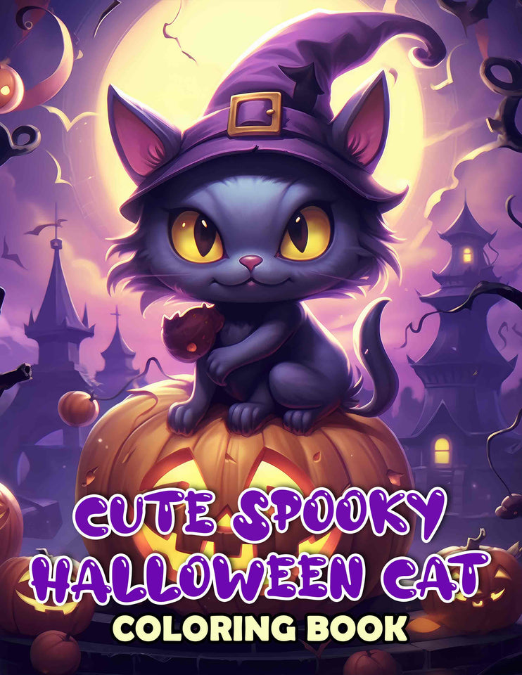 Cute Spooky Halloween Cat 30 Pages Printable Coloring Book