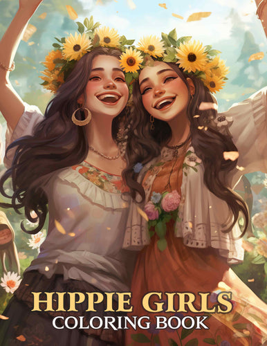 Hippie Girls 30 Pages Printable Coloring Book