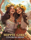 Hippie Girls 30 Pages Printable Coloring Book